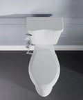 White Elongated Bidet Toilet Seat With Soft Close Lid Dual Front Wash Nozzles Adjustable Pressure Dial Effortless Diy Hookup Brass Supply Link And Smooth Daily Fresh Feel viewed from above with plumbing visible.