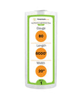 Heavy Duty Clear Cast Stretch Wrap 80 Gauge 19.7 X 6000 Ft Roll Industrial Grade Shrink Film showing gauge, length, and width details.