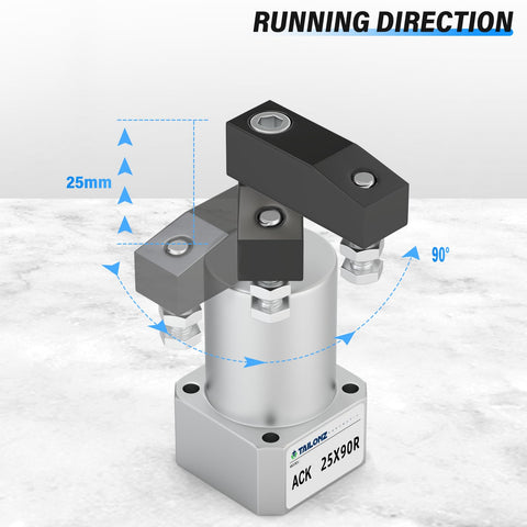Workhorse Pneumatic Rotary Clamping Cylinder With 90 Degree Turn, 20mm Bore, Aluminum Body, M5 Port, 0-1.5 MPa, 215 PSI