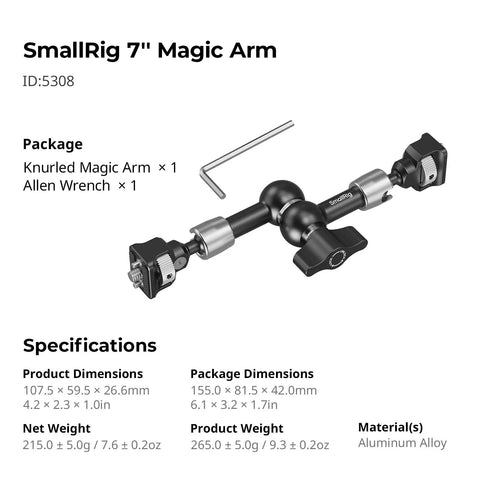 7 Inch Magic Arm With 1/4-20 Screws And Spring Loaded Pins 1.5 Kg Load Capacity 360 Degree Dual Ball Head Non Slip Design