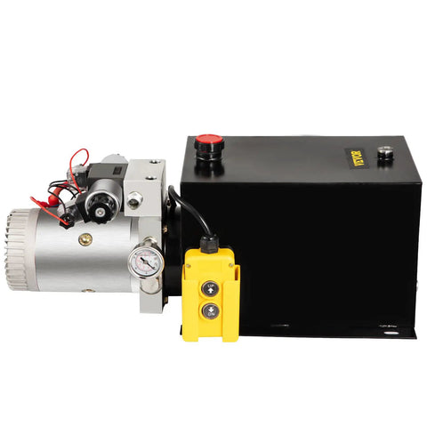 Beefy 12V DC Hydraulic Pump Dual Acting Unit With 11.4L Tank And Brass Gauge for Dump Trucks, Trailers, Aerial Work Platforms
