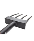 Close-up of tines and handle of Beefy Heavy Duty Garden Spading Fork With Fiberglass Handle And Poly D Grip For Digging Turning Soil