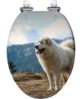 Elongated Toilet Seat Decorative Bathroom with an image of a smiling dog in a scenic outdoor setting.
