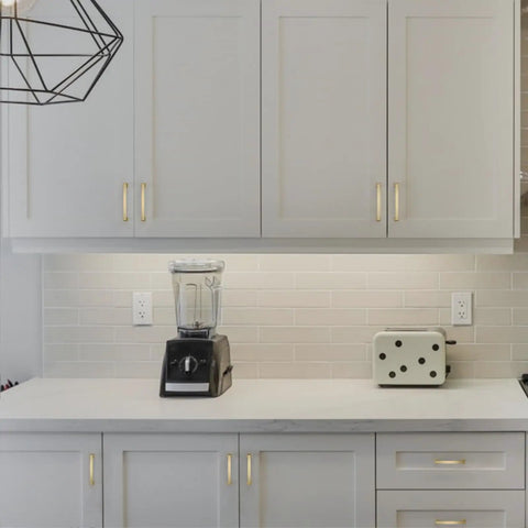 Modern kitchen with 25 Pack 3 Inch Matte Black Cabinet Handles For Cupboards And Drawers, 76mm Hole Centers, Sleek Modern Hardware visible