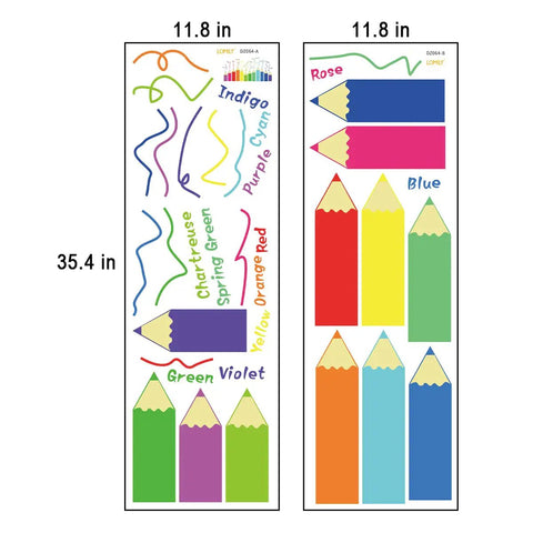 Colorful Kids Educational Wall Decals Set For Nursery Playroom Classroom Peel And Stick Removable Wall Stickers For Bedroom Doors And Windows Kid Friendly Learning Decor That Sparks Curiosity And Makes Busy Spaces More Fun, showing colorful pencil and squiggly line designs on two vinyl sheets, 35.4 x 11.8 inches each.