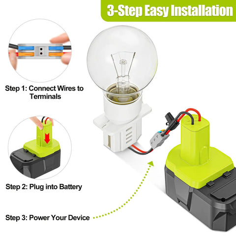 3-step installation guide for Beefed-Up 18V Power Wheel Adapter With 30A Fuse And Silicone Copper Wiring for DIY use