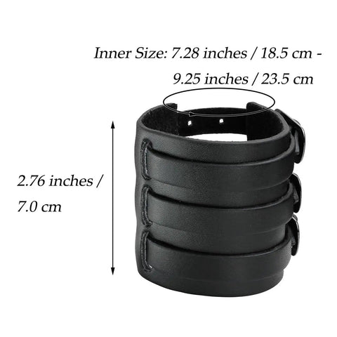 Fresh Hip Hop Drip Wide PU Leather Cuffs For Men Adjustable Punk Rock Gothic Wrists Band Pair Black, 2.76 inches wide.