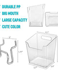 Clear Pegboard Cup Set 6 Pack With Hooks For Garage Workshop Craft Room Office And Home Organization Square Cup Holders That Fit One Eighth Inch Pegboard Super Handy Easy To See Contents showing dimensions and features.
