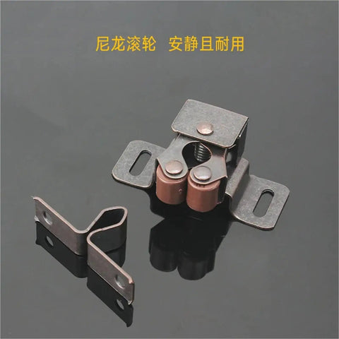 Double Roller Cabinet Door Catch Ball Latch in Copper Tone with Prong, 34 by 32 mm, 13 mm Projection, Soft Cushioned Contact