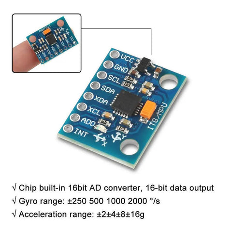 GY-521 MPU-6050 6 DOF Sensor Module Pack With 3 Axis Accelerometer Gyroscope And 16 Bit ADC Output I2C Data Interface For Arduino DIY Projects Five Piece Kit For Easy Prototyping And Robotics, blue PCB sensor module