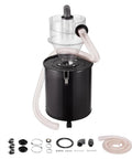 Cyclone Dust Separator With Metal Tank For Dust Collectors 4 Inch Retrofit Cyclone ABS Body shown with accessories and hoses.