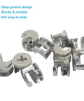 10 Piece Furniture Cam Lock Kit With 15 By 12 Mm Cam Nuts For Cabinet Woodworking Projects Easy Peasy Assembly showing silver cam locks.