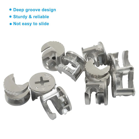10 Piece Furniture Cam Lock Kit With 15 By 12 Mm Cam Nuts For Cabinet Woodworking Projects Easy Peasy Assembly showing silver cam locks.