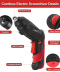 Cordless Power Screwdriver With 3.6V 1500mAh Battery, 3.5N.m Torque, 46-Piece Bit Set showing self-lock chuck and LED light