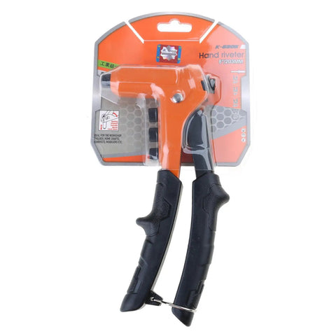 Heavy Duty Manual Pop Rivet Tool Kit With Ergonomic Rubber Coated Handle And Lockable Grip Pro Grade Drill Bit Set 3/32, 1/8, 5/32, 3/16