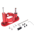 Heavy Duty Router Table Insert Plate With Slick Lift Base Kit And Built Tough Support Rod For No Hassle Woodworking Builds And Tight Chamfering Cuts Daily, red metal construction with attached components.