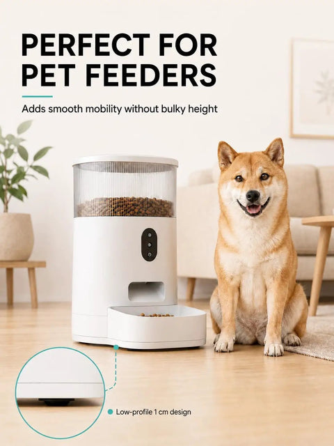 8 Pcs Appliance Caster Set For Effortless Moving Of Air Fryers, Coffee Makers, And Stand Mixers, 360 Degree Swivel Ball Rollers With Sticky Universal Wheels For Quiet No Scratch Countertop Sliders That Glide Easy. pet feeder on low-profile 1 cm wheels