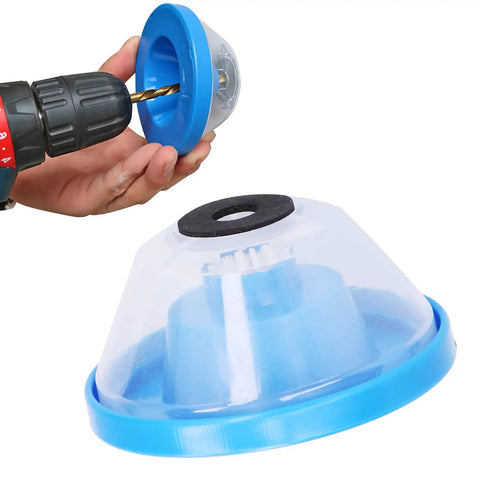 Heavy Duty Electric Drill Dust Collector With Large Capacity Bowl Design For 4mm And 10mm Drills, tool attaching with clear bowl.