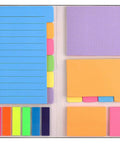 Sticky Notes Set For Journaling And Planning with ruled, dotted, blank notes and neon tabs, ideal for office supplies and study sessions.