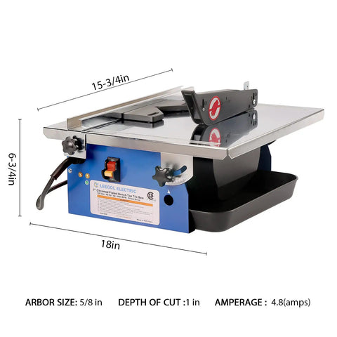 Heavy Duty Seven Inch Electric Wet Tile Saw Brings Hardcore Power With A Fast Induction Motor Handling Zero To Forty Five Degree Bevel Cuts While The Adjustable Rip Fence Miter Gauge And Cool Water Reservoir Deliver No Sweat Precision Cutting
