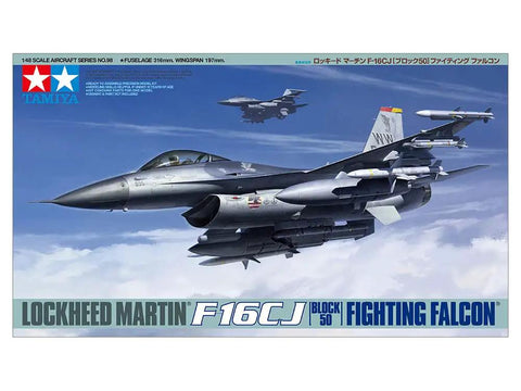 Box art for 1/48 Scale F-16CJ Plastic Model Kit With CCIP Cockpit, IFF Antenna, Curved Fuselage, and Full Ordnance Load.