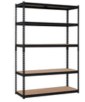 Heavy Duty Metal Storage Shelves 48 x 24 x 72 In Five Tier Adjustable Rack For Garage, Kitchen And Warehouse Ultra Sturdy Versatile Shelving Unit That Grows With Your Stuff, black steel front view