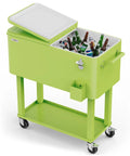 80 Quart Rolling Ice Chest Cooler Cart For Patio Parties And Party Ready Backyard Bar Setup With Folding Shelf And Bottle Opener Light Green Portable Beverage Cooler On Wheels