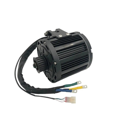 Heavy Duty 72 Volt Mid Drive Motor Kickin Butt On Trails With Belt Driven Pulley System For Electric Dirtbikes And Moped Builds, black motor with wires.