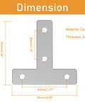 Diagram showing dimensions of 10 Sets Dope 2020 T Shape Corner Bracket Joint Plate Kit For Aluminum Extrusion 90 Degree Connectors.