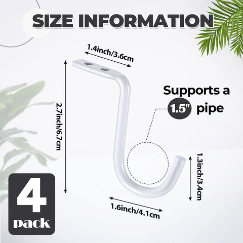 Heavy Duty Closet Rod Center Supports Four Piece Rock Solid Premium Wall Mount Steel Brackets Zero Sag Guarantee, size information with measurements.