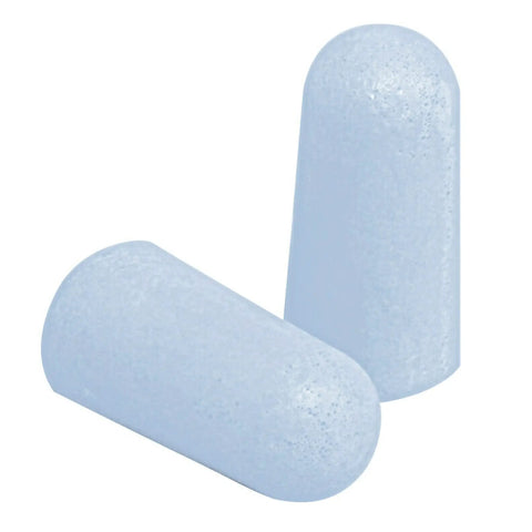 Ultra Comfortable Sleep And Study Ear Plugs, 160 Soft Foam Plugs In Light Blue, NRR 32 dB, close-up view of ear plugs