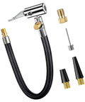 Real Deal Locking Tire Chuck With Rubber Hose Fine Thread Standard Valve Inflator Pump Hose Adapter Twist Lock Conversion Solid ABS Air Chuck Fits Car Bike Motorcycle Garage DIY Auto Repair Work Quick Setup Hands Free No Sweat, black rubber hose