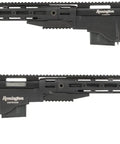 MSR 700 Cycling Action Spring Powered Airsoft Rifle In Black Skirmish Ready Built Tough For CQB And Field Ops Optics Not Included Batteries Not Included Model MSR 700, side view showcasing folding shoulder-rest and adjustable cheek riser.