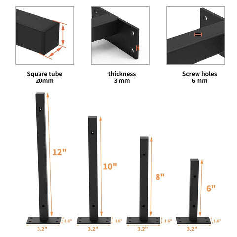 Diagram showing Heavy Duty 8 Inch Floating Shelf Brackets Wall Mounted Metal Supports With Screws And Anchors dimensions and components.