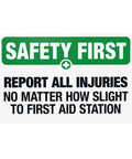 Warning Sign Report All Injuries No Matter How Small For First Aid Aluminum Safety Plaque Industrial Wall Decor 8 By 12 Inches