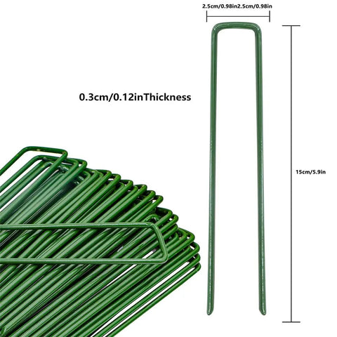 U Shaped Galvanized Steel Ground Pins Garden Stakes And Staples For Landscape Netting And Ground Sheets Heavy Duty Pegs 6 Inch 40 Pack Green Yard Workhorse showing size