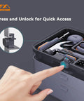 Press unlock feature on 67 Piece Handy Home Repair Tool Kit With Tray Set For Everyday Do It Yourself Fixes And Auto Repair ABD Hand Tools.