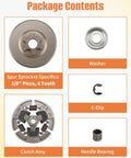 Package contents of Three Eighth Inch 6 Tooth Clutch Drum Spur Sprocket Bearing Kit For Stihl Chainsaws MS192T MS193T MS194T MS200 MS200T MS201 MS201T MS201TC Replacement Parts 137 640 2005 1145 640 2010 1129 640 2000
