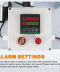 Rock Solid Wire Rope Length Counter With Alarm Digital Measuring Wheel control panel showing alarm settings and display readings.