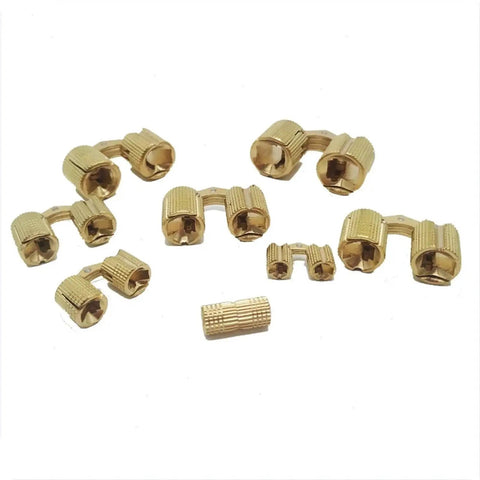 2 Pack Copper Barrel Hidden Cabinet Hinges Gold Finish For 8 To 18 Mm Doors, Invisible Concealed Hinge, multiple examples shown