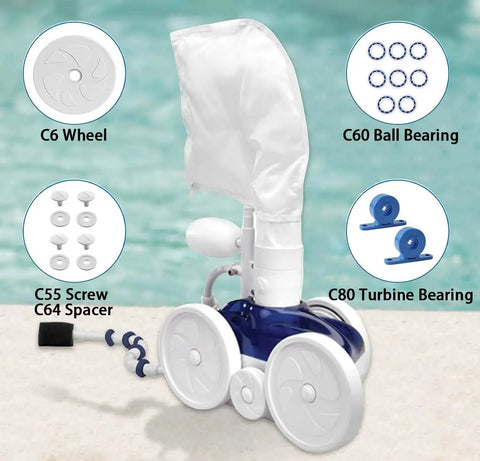 Replacement Pool Cleaner Kit For Polaris 180 And 280 Includes 3 C6 Large Wheels 8 C60 Wheel Bearings and C80 Turbine Bearings