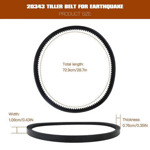 12X728 4L Tooth HA Drive Belt Replacement For Rear Tine Tiller Cultivators And Versa Tiller Engines with dimensions