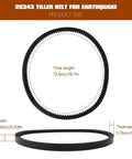 Diagram of Workhorse Heavy Duty Tiller Belt for Earthquake Rear Tine Tiller, dimensions 72.9cm length, 1.09cm width, 0.76cm thickness.