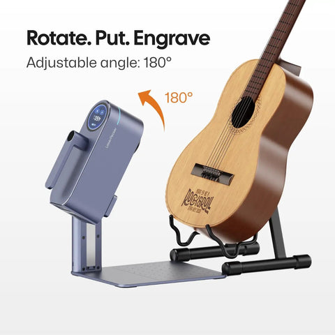 Portable DIY Laser Cutter engraving guitar, showing adjustable angle feature for Dual Laser Engraver Machine, 10W Diode Plus 2W IR