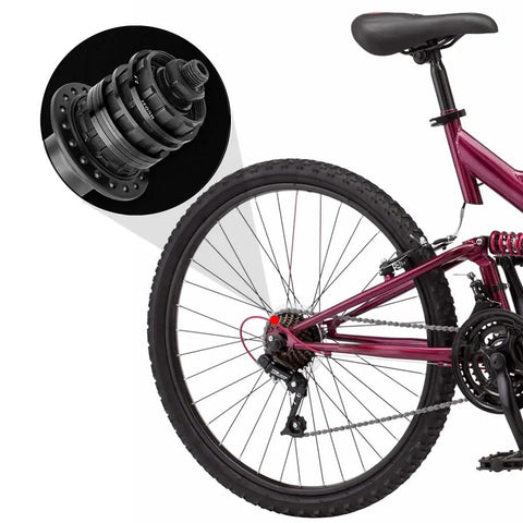 8 Piece Aluminum Alloy Bike Flywheel Hub Washer Spacer Set With Seven Sizes 1.0mm 1.5mm 1.85mm 2.0mm 2.18mm 2.35mm 2.5mm For MTB Road Bike Bottom Bracket Cassette Gasket Kit shown with a close-up of hub assembly on a red bike.