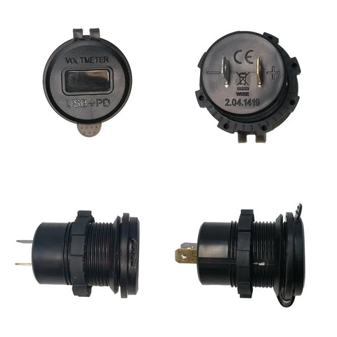 Slick 12V Usb And Type C Charging Port Plug And Play Upgrade For Ev Golf Carts showing USB port and voltmeter design, efficient device charging.