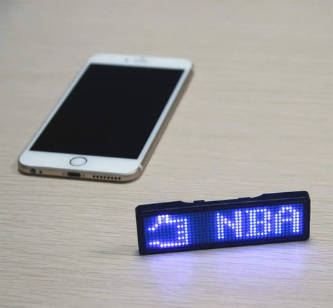 Blue LED Name Tag With Rechargeable Bluetooth Slick Wireless LED Badge Reusable Digital Price Tag 44x11 Pixels Easy Message Display For Restaurants Shops Exhibitions Nightclubs And Hotels