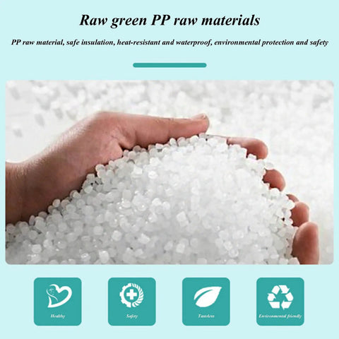 Raw green PP raw materials in a hand, showcasing durable, heat-resistant polypropylene for safe and eco-friendly use.