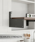 Heavy Duty L Shaped Wall Mount Bracket For Floating Shelves And Cabinets, Cold Rolled Steel Construction, mounted on wall