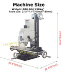 Mini Benchtop Mill And Drill Press With Brushless Motor, precision metalworking with a 27.5" x 7.1" table, compact design.